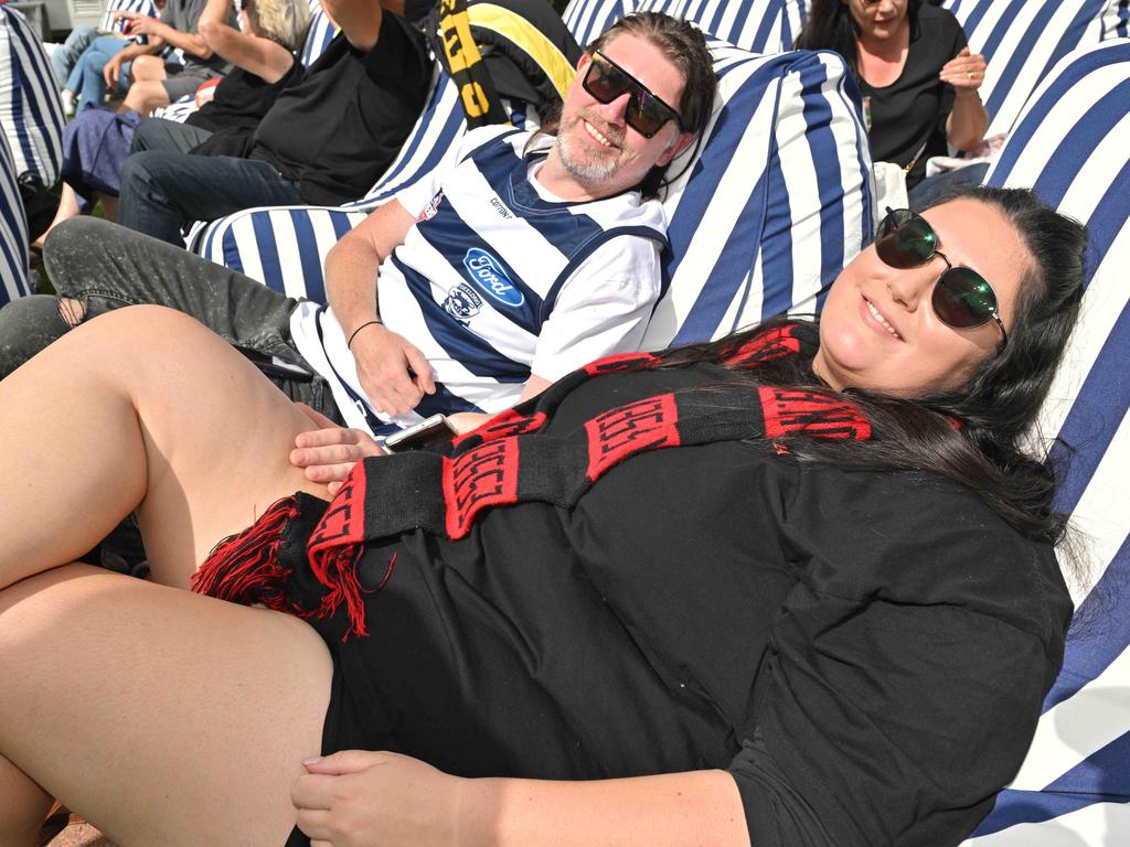 Footy fans enjoying the Norwood Food and Wine Festival on Sunday. Picture: Brenton Edwards