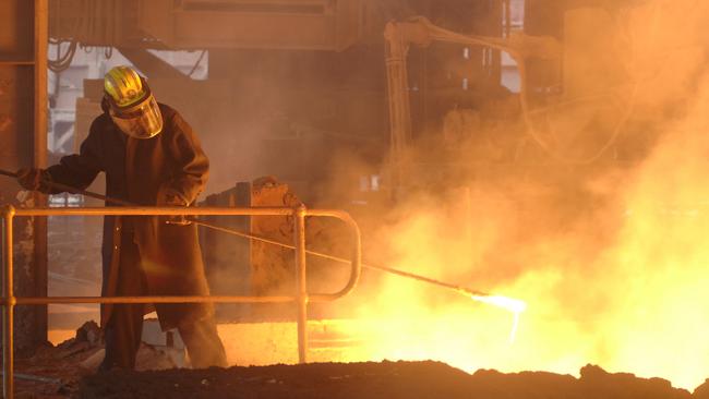 An operator at the Whyalla steelworks blast furnace cast house floor. Picture: Supplied