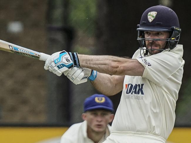 Subbies Cricket: Noble Park v Oakleigh. Noble Park keeper Rayner Seccull and Brendan  McGuiness batting for Oakleigh. Picture: Valeriu Campan