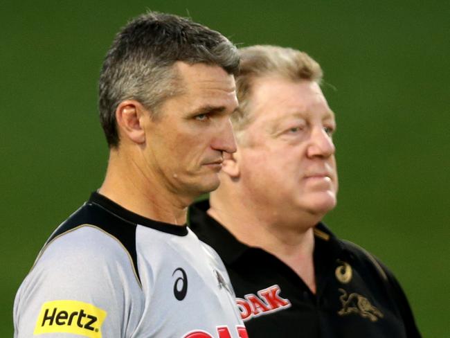 Panther's coach  Ivan Cleary and Phil Gould during the Penrith Panthers training session at Pepper Stadium,Penrith .Picture Gregg Porteous