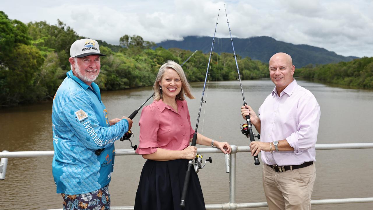 The Queensland Government has approved $2.87 million worth of recovery grants to small businesses in the 12 months since Cyclone Jasper and the resulting flood struck Far North Queensland. Owner of Awesome Anglers Jack Eldred has managed to get his social services business back on track thanks to the contribution of Member for Barron River Bree James and Minister for Small and Family Business Steve Minnikin. Picture: Brendan Radke