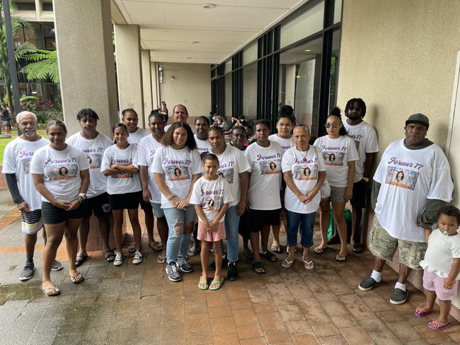 Family and friends of Jayden Dau outside the Cairns Courthouse.