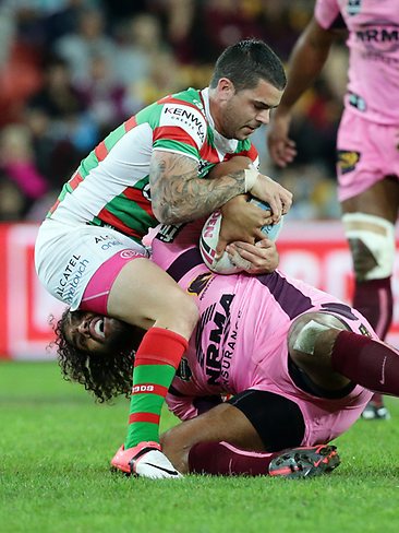 <p>NRL Rd 16 Brisbane Broncos v South Sydney Rabbitohs:  Sam Thaiday tackled. Pics Adam Head Picture: Adam Head</p>