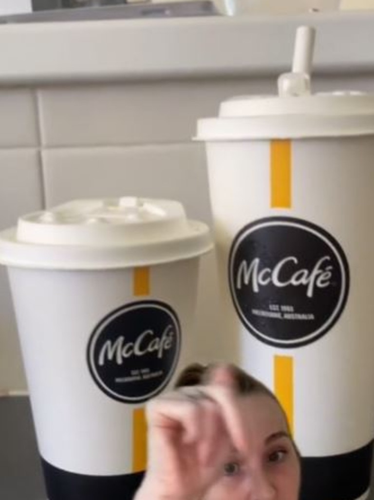 Many were stunned that the iced coffee cups weren't the clear plastic ones the rest of Australia are used to. Picture: TikTok/@taylacespedes