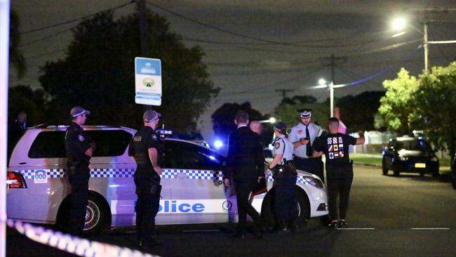 Police at the Merrylands address overnight where Tongan Sam was shot. Picture: Steve Tyson