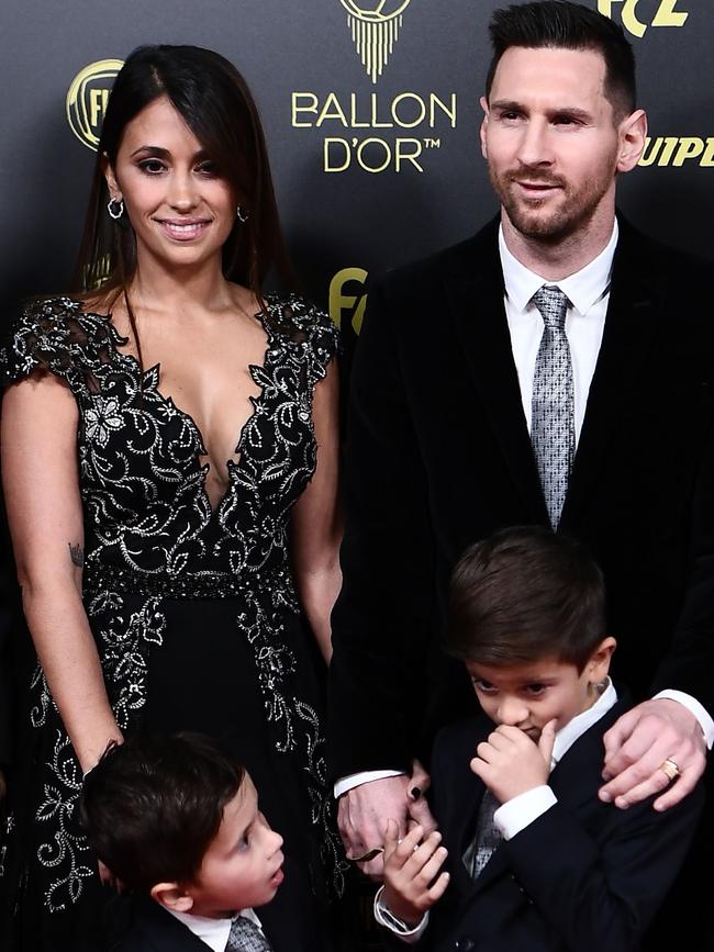 Lionel Messi with his wife Antonella Roccuzzo and their sons Thiago and Mateo