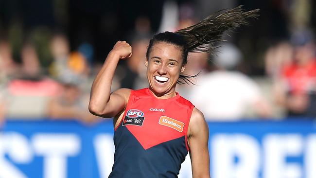 Aliesha Newman’s Melbourne defeated Fremantle. Picture: Wayne Ludbey