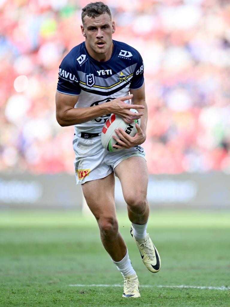 Cowboys rookie sensation Zac Laybutt announced himself onto the NRL stage with an emphatic two-try showing against the Dolphins. Photo by SCOTT DAVIS