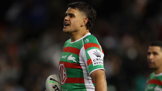 Latrell Mitchell was placed on report for a high shot on Knights winger Dominic Young. Picture: Ashley Feder/Getty Images