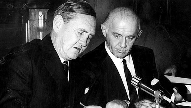 John Gorton (left) with Billy McMahon in June 1969. Picture: News Limited