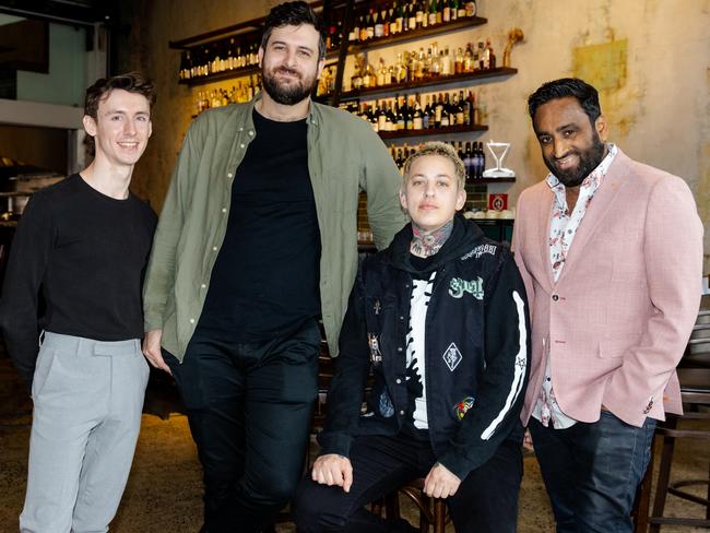 The Odd Culture is known for shaking up Sydney’s hospitality scene. The group, from left, Nick Zavadszky, James Thorpe, Sabrina Medcalf and Michael Rodrigues, has venues in Sydney and Melbourne, and employs a strict “hands-off” policy. Picture: Supplied