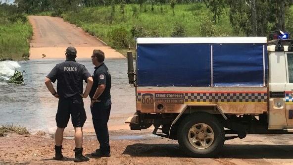 Police at Moyle River crossing between Peppimenarti and Palumpa. Picture: NT Police