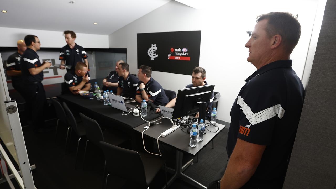 Michael Voss looks on as Carlton prepares for the draft. Picture: Darrian Traynor/AFL Photos/Getty Images