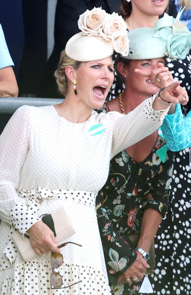 Zara Tindall gets into the swing of race day. Picture: Chris Jackson/Getty Images