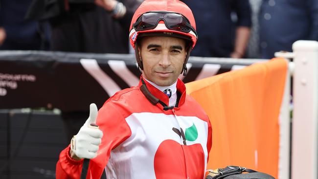 MELBOURNE , AUSTRALIA. October 14 , 2023.   Caulfield Guineas race day. Race 3 . The Herbert Power Stakes.   Military Mission ridden by Joao Moreira wins race 3    .Picture by Michael Klein