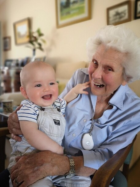 Joan Evans with one of her 25 great-grandchildren.