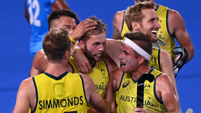 The Kookaburras put seven goals past India. Picture: AFP