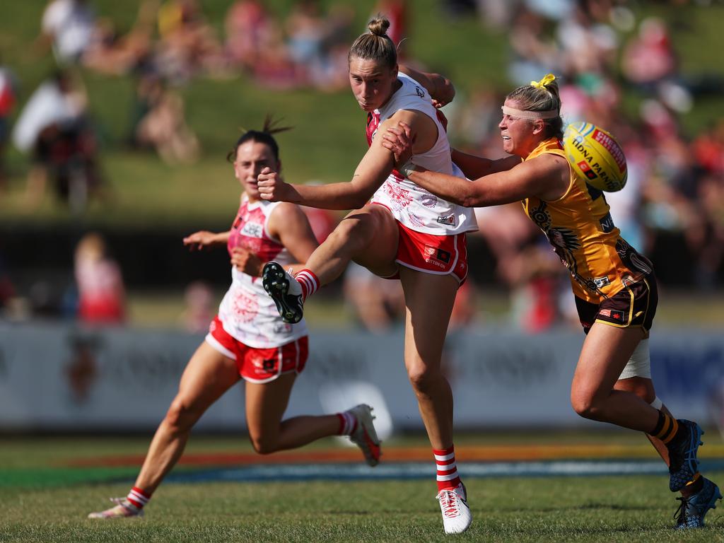 AFLW players might be forced into following Montana Ham‘s lead, with a switch to a national draft on the cards for the league. Picture: Matt King/AFL Photos/via Getty Images.