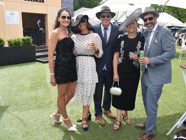 Guests in striking racewear at Penfolds Derby Day at the Flemington Racecourse on Saturday, November 02, 2024: