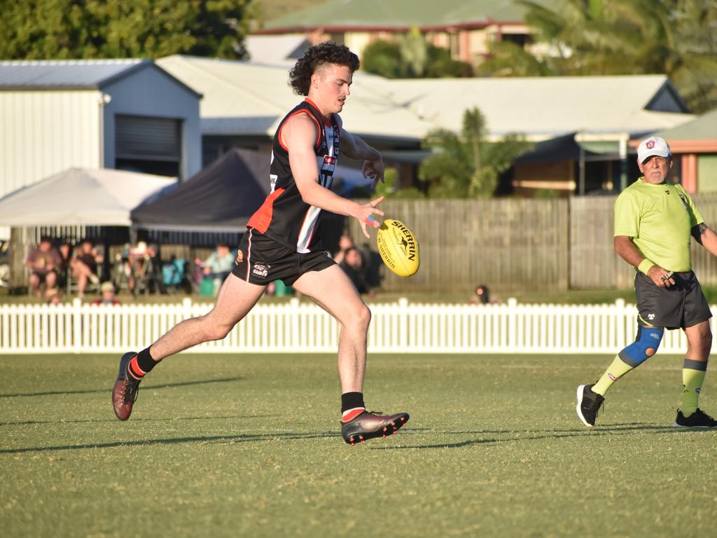 Tyler Duck in the North Mackay Saints v Mackay Magpies Premier AFL grand final at Magpies Sporting Club, Mackay, September 11, 2021. Picture: Matthew Forrest