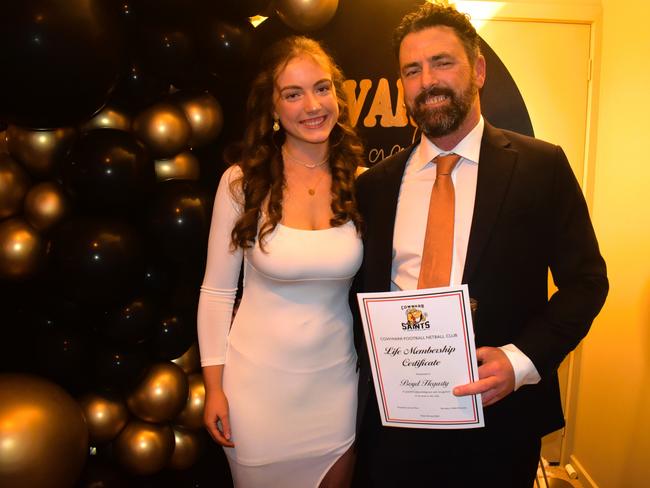 Lola Hegarty and Boyd Hegarty having a great night at the Cowwarr Saints Football &amp; Netball Club Golden Gala Ball 2024. Picture: Jack Colantuono