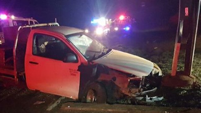 A man suspected of drink driving crashed his ute into a power pole at Humpty Doo. PICTURE: Supplied