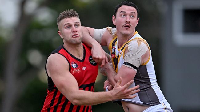 Oliver Parks and Jarryd Coulson battle in the ruck. Picture: Andy Brownbill