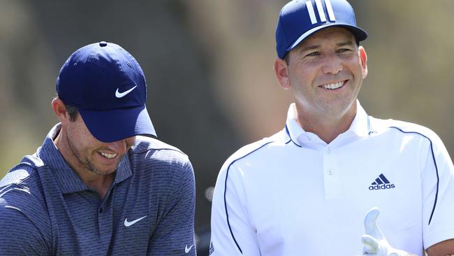 All Rory McIlroy could do was laugh as he fell apart in Florida while his playing partner Sergio Garcia carved the course up. Picture: Sam Greenwood/Getty Images/AFP