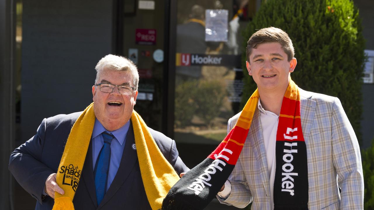 Lifeline Warmth Week Corporate Challenge Lifeline CEO Derek Tuffield (left) and Chris Stewart director of special projects at LJ Hooker Toowoomba, Tuesday, May 12, 2020. Picture: Kevin Farmer