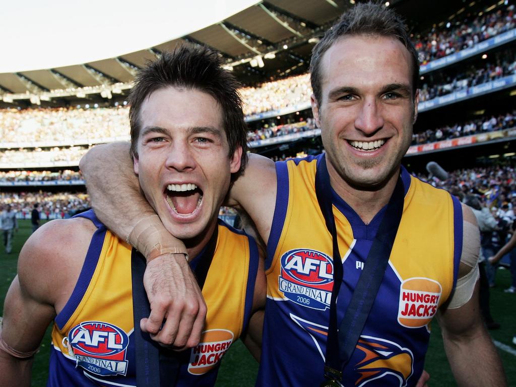 Ben Cousins with Chris Judd after the 2006 AFL Grand Final. Picture: Getty Images