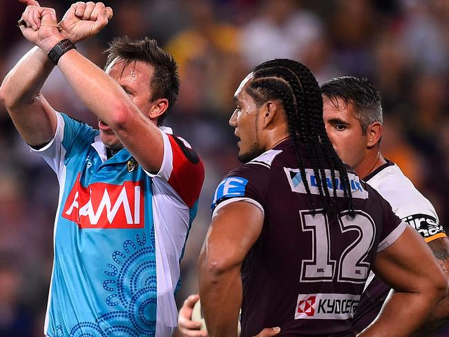 Martin Taupau is placed on report for his tackle on Matt Gillett.