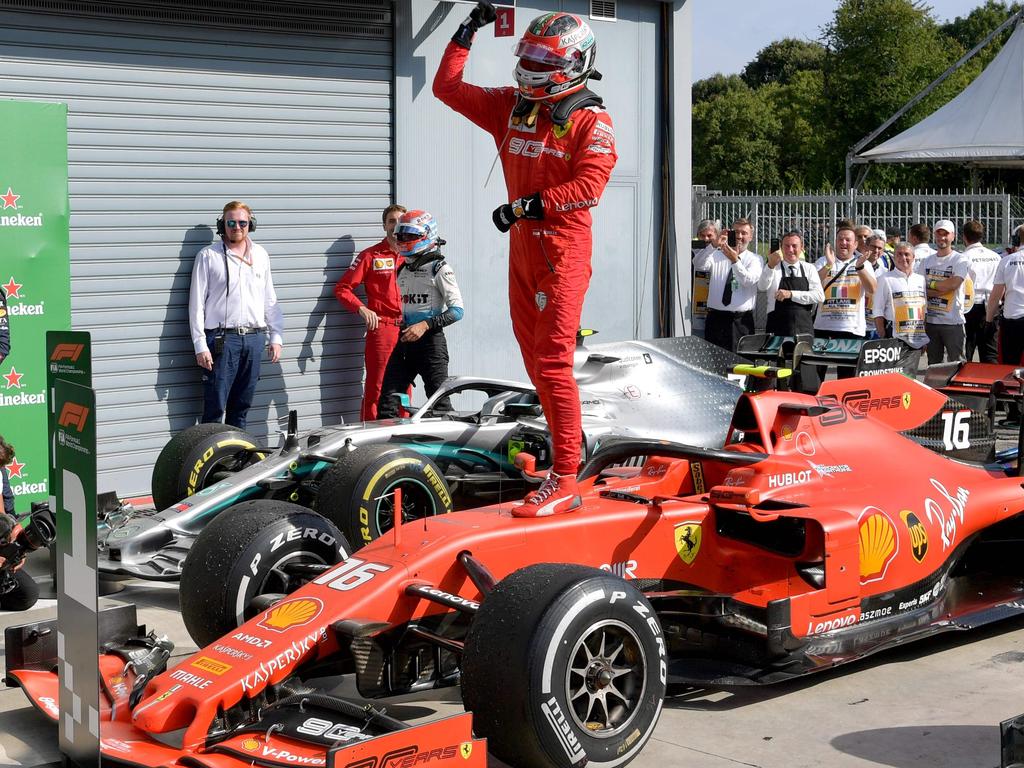 Charles Leclerc after winning at Monza — qualifying might be something the youngster doesn’t deal with much longer.