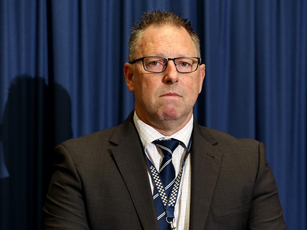 Detective Acting Inspector Rod Watts addresses the media. Picture David Clark