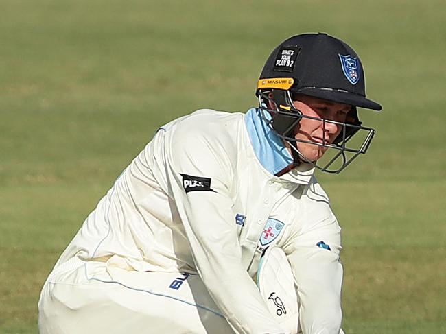 SYDNEY, AUSTRALIA - FEBRUARY 24: Matthew Gilkes of the Blues bats during day one of the Sheffield Shield match between New South Wales and South Australia at Bankstown Oval on February 24, 2020 in Sydney, Australia. (Photo by Mark Metcalfe/Getty Images)