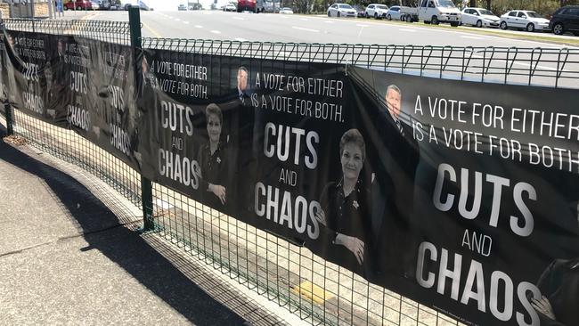 Labor bunting at the Ashmore State School. Picture: Lea Emery