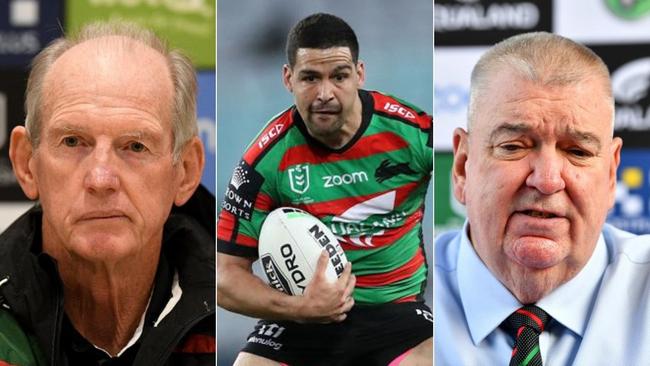 Wayne Bennett (left) had a falling out with Shane Richardson (right) over the contract of Cody Walker (centre).