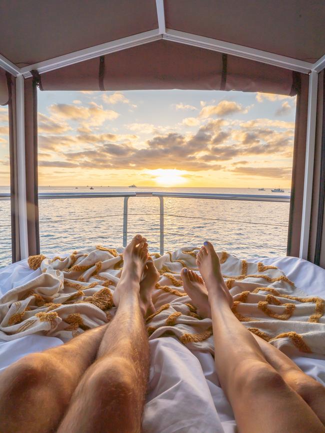 Taking in the view from the glamping bed.