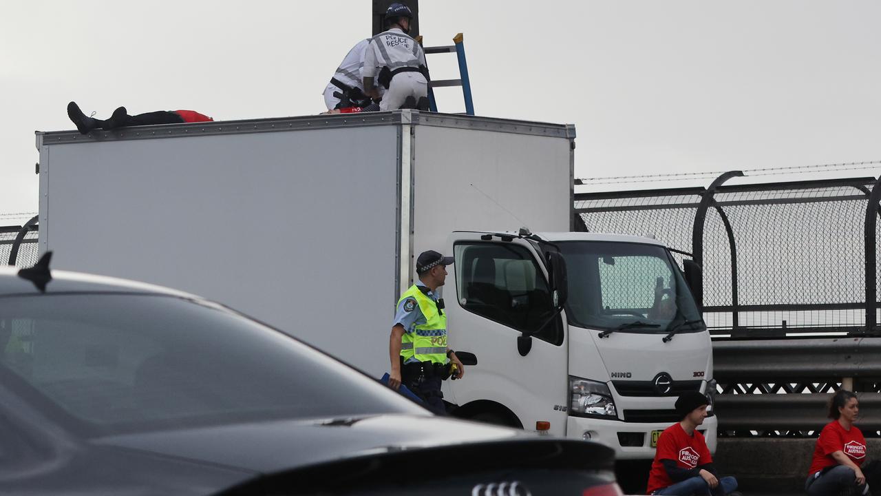 Protesters caused massive delays on the Sydney Harbour Bridge on April 13. Picture: David Swift