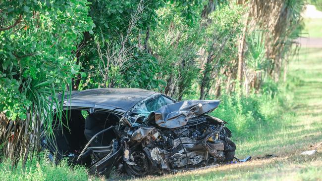 The scene of a double fatal car accident on Roystonea Avenue in Palmerston. Picture GLENN CAMPBELL