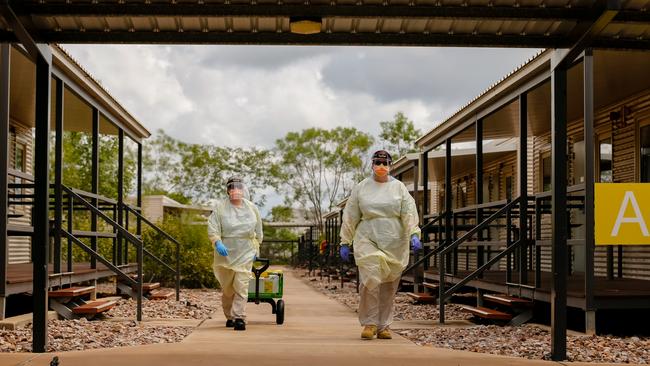 AUSMAT staff at the Howard Springs quarantine facility in Darwin's outskirts. Picture: GLENN CAMPBELL via NCA NewsWire