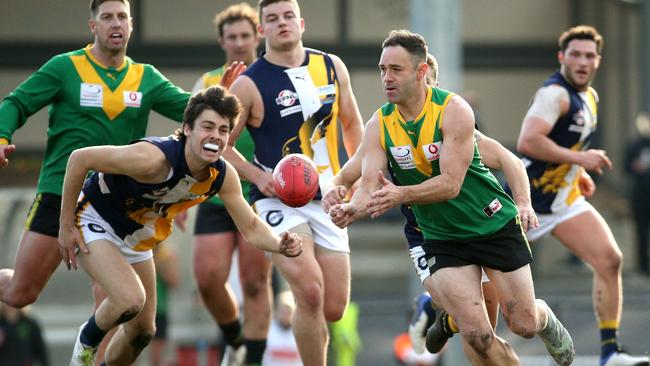 EFL: Bayswater’s Ashley Vandelaak wins the clearance. Picture: Hamish Blair