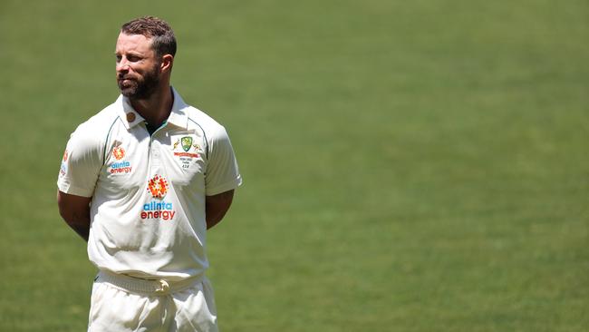 ADELAIDE, AUSTRALIA – DECEMBER 15: Matthew Wade of Australia looks on during an Australian nets session at Adelaide Oval on December 15, 2020 in Adelaide, Australia. (Photo by Daniel Kalisz/Getty Images)