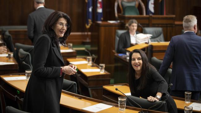 Return of state parliament for the first sitting day since the state election, Jacquie Petrusma MP and Jane Howlett MP. Picture: Chris Kidd