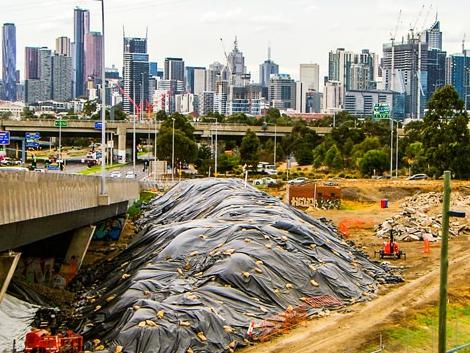 A before image of the Westgate tunnel bridge works. Asbestos, PFAS and other toxic waste from the West Gate Tunnel Project is said to be discovered.