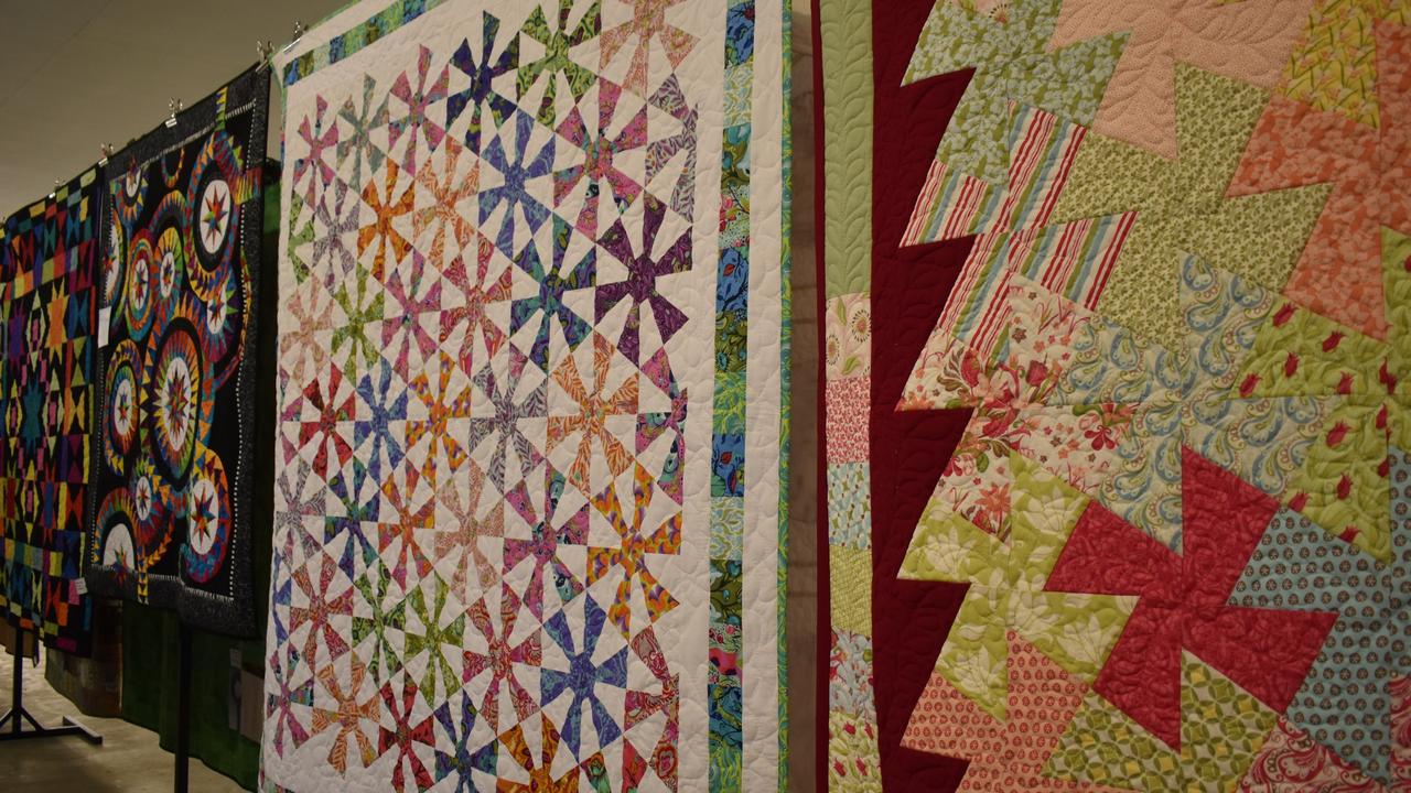 Colourful handmade quilts on show in the Daly Thomas pavilion at Show Whitsunday. Picture: Kirra Grimes