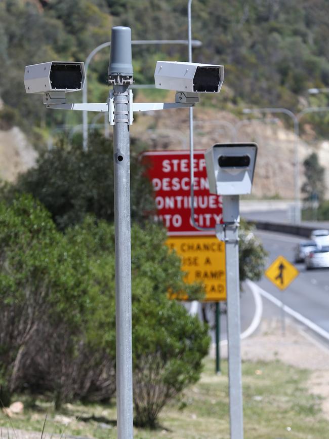 A fixed speed camera at the bottom of the freeway. Picture: Mike Burton