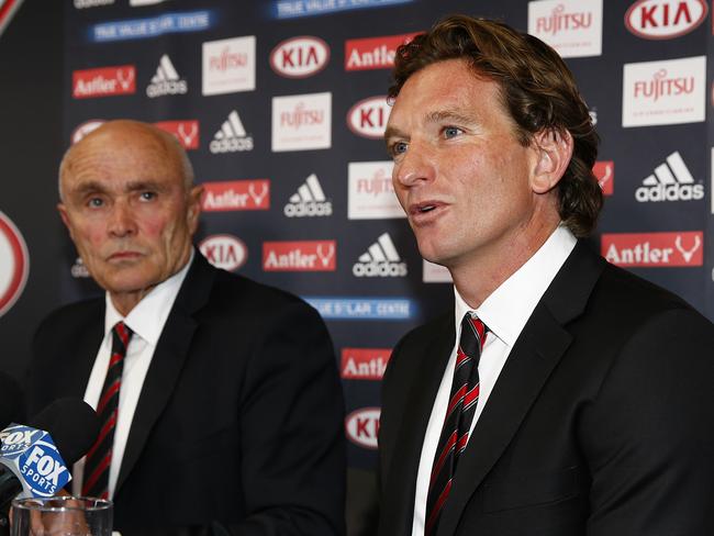 Then Essendon chairman Paul Little called the meeting with then coach James Hird, senior assistant Mark Thompson and football manager Danny Corcoran. Picture: Michael Klein