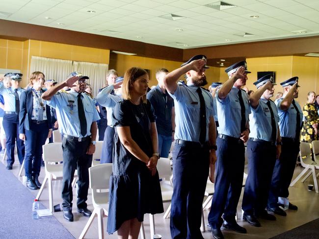 First responders, extended family and members of the Bowen community gathered at the Bowen PCYC to honour Constable Rachel McCrow and Constable Matthew Arnold on Wednesday, 21 December, 2022. Picture: Katrina Lezaic