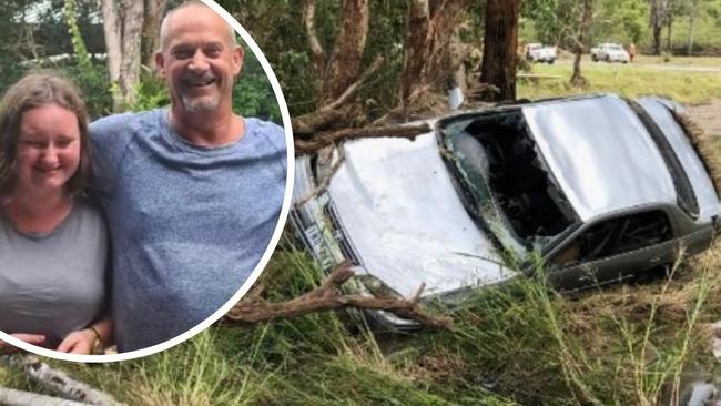 Krystal and Lenny Cain spent hours clinging to a tree in floodwaters before Krystal was swept away in January 2022. Photo: Supplied