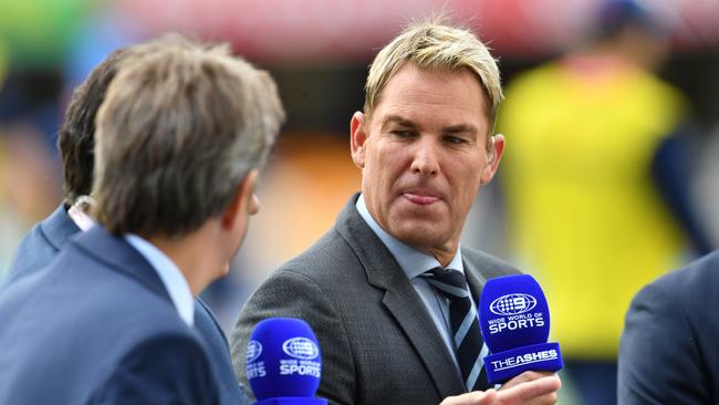 Former Test star Shane Warne has spilled on his relationship with fellow Fox Sports commentator Adam Gilchrist. Picture: Darren England/AAP